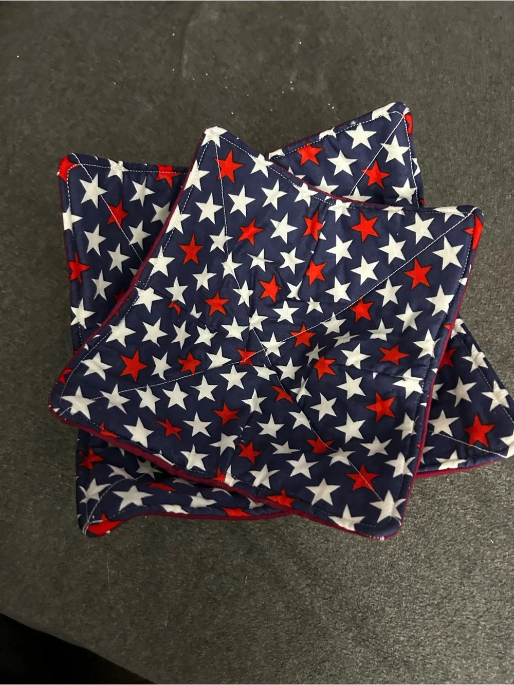 Bowl cozies-Print Navy with red white stars reversible Pack of 2